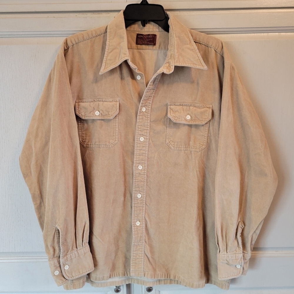 Vintage Kingsport Tan Camel Corduroy Long Sleeve Button Up Shirt